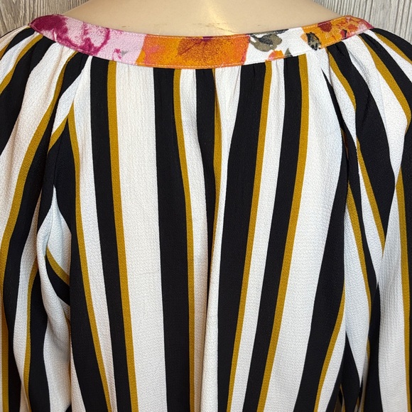 Fig and Flower Anthropologie Boho Mix Print Floral Striped Peasant Blouse Size L - Picture 7 of 10